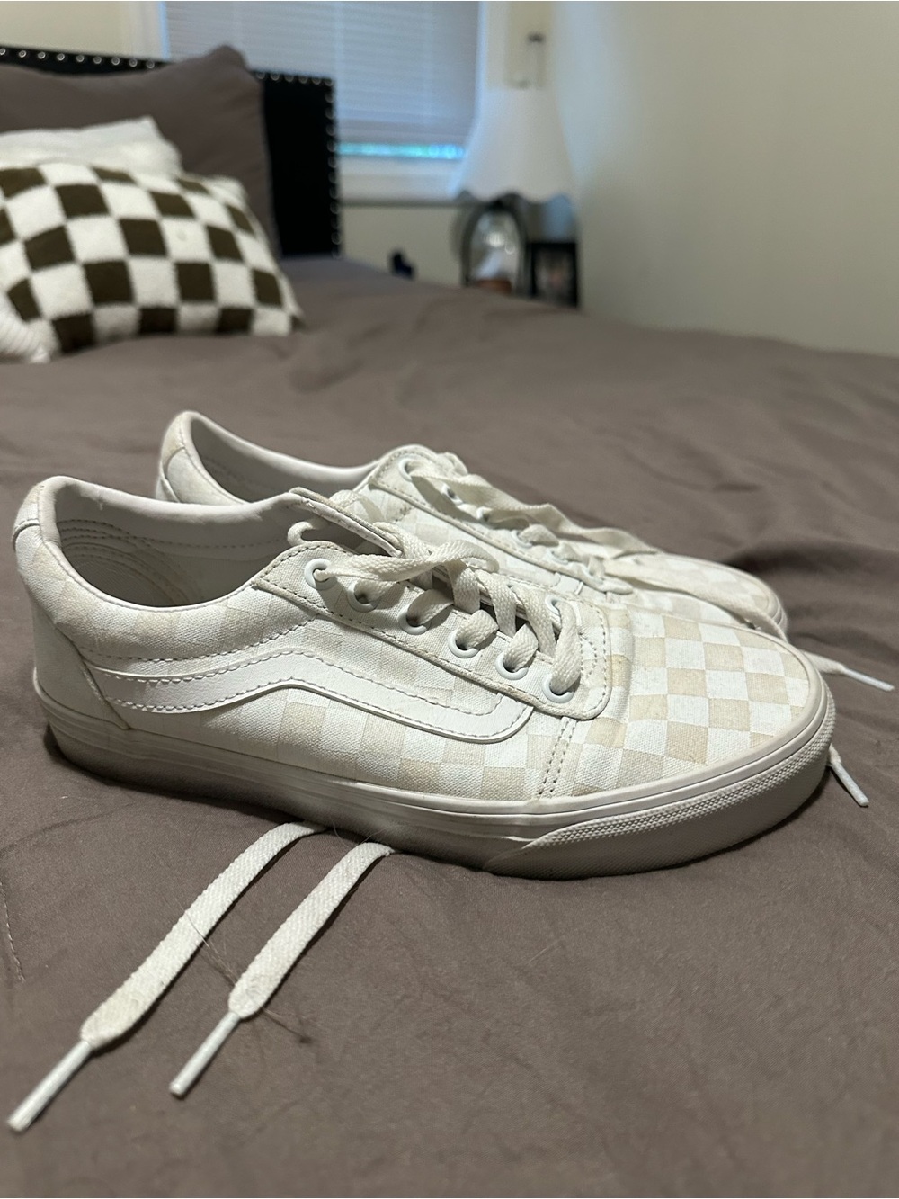 Vans Checkerboard Low-Top Sneakers in Off-White